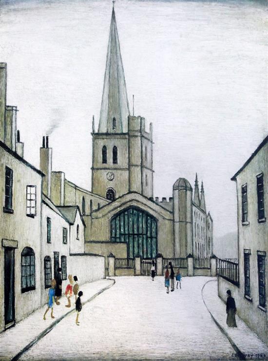 § Laurence Stephen Lowry RA (1887-1976) Burford Church 24 x 18in.